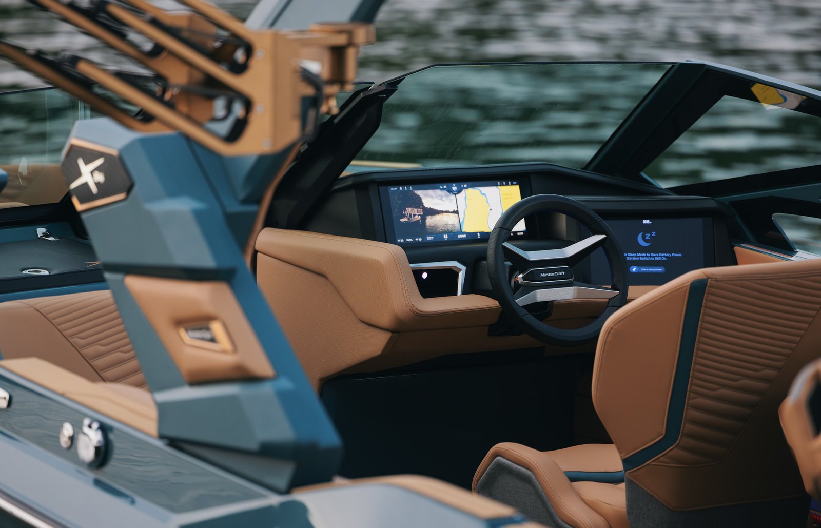 X24 helm with wide touchscreen and leather wheel