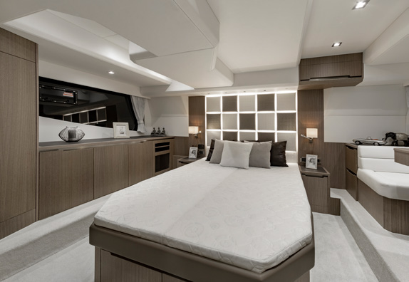 470 SKY master cabin berth with backlit grid headboard