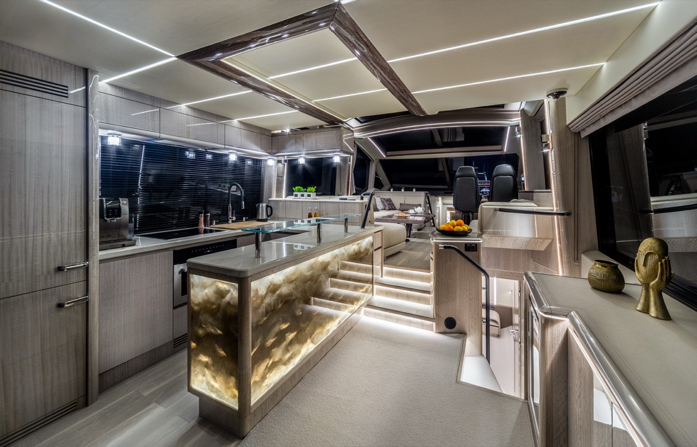 700 SKY main-deck galley with backlit bar counter