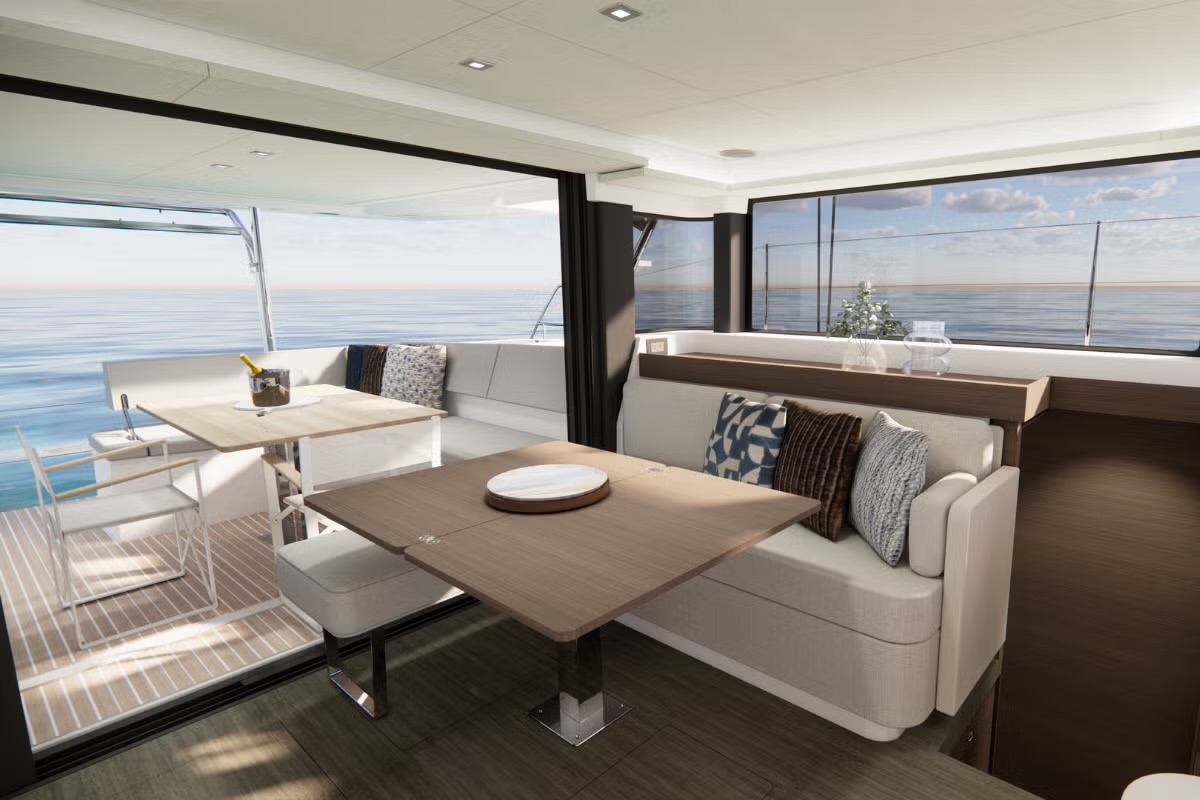 Saloon dining area looking aft to the cockpit