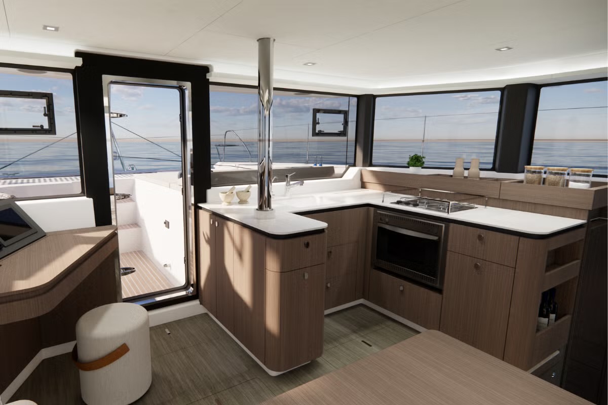 Starboard galley and forward door
