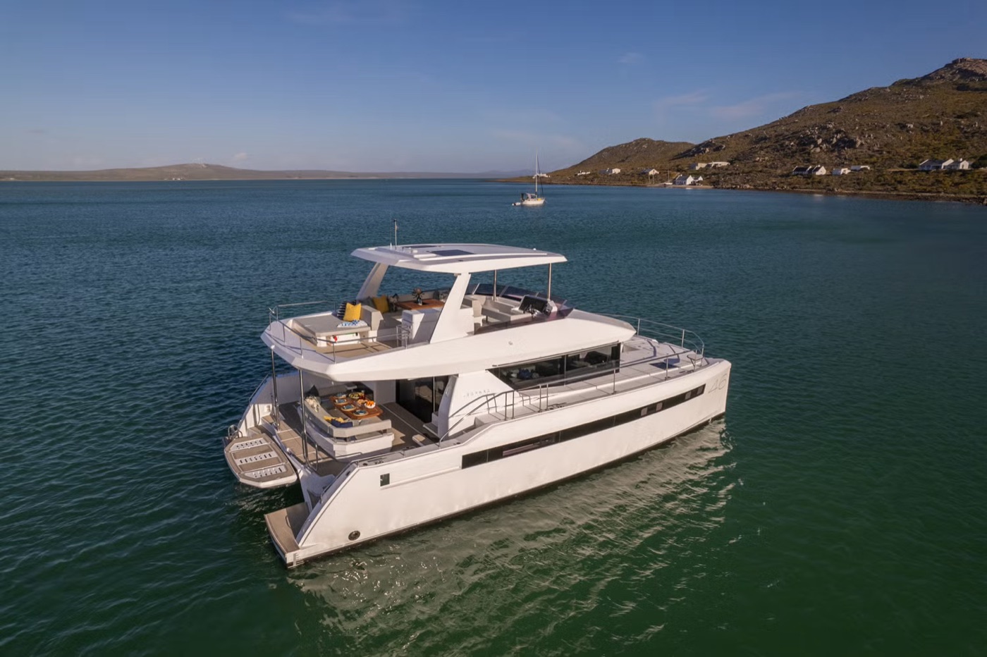 46PC main-deck galley and forward helm
