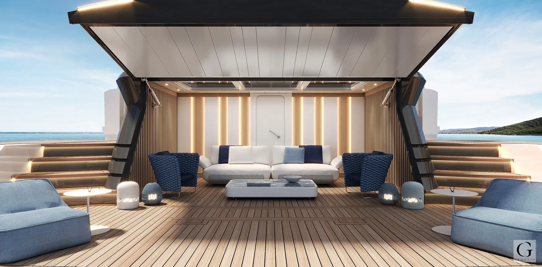 The Majesty 145 with her closed stern — render