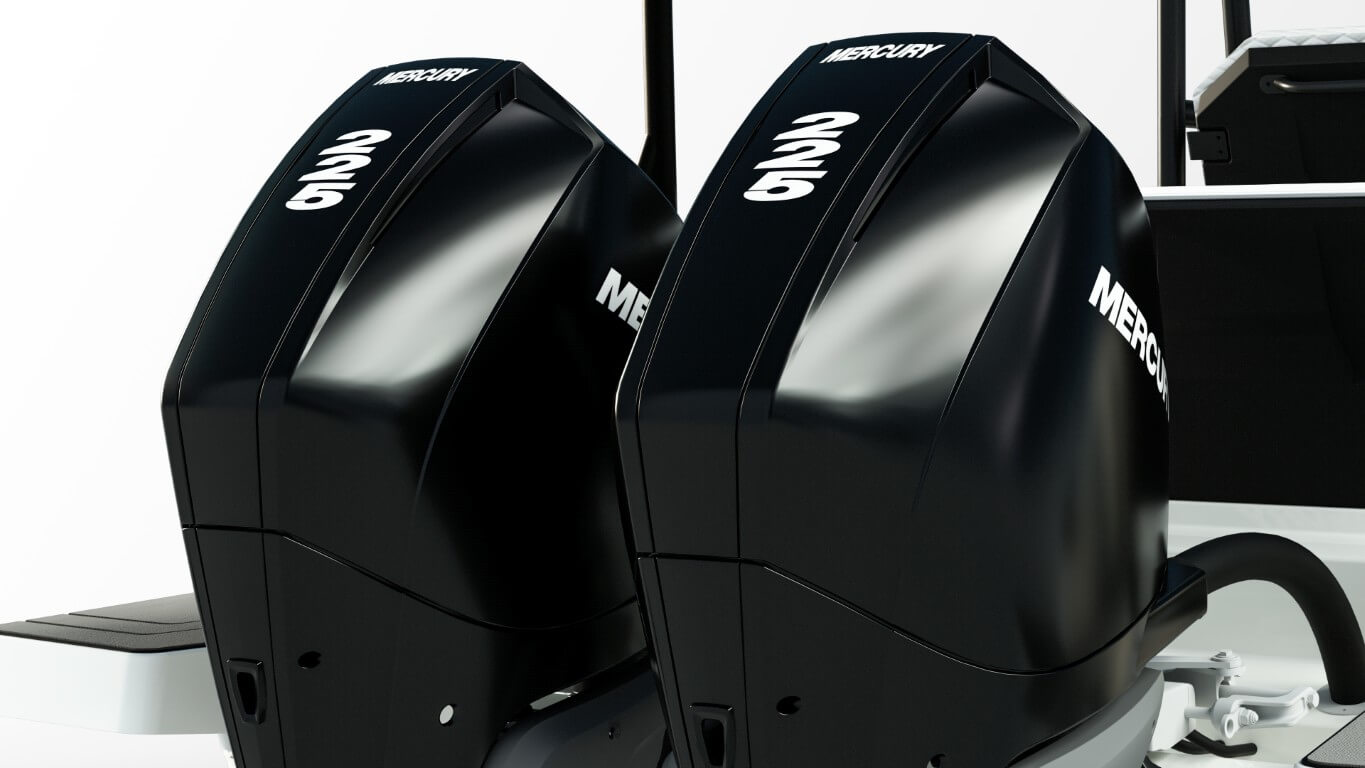 Navan T30 twin Mercury outboards close-up