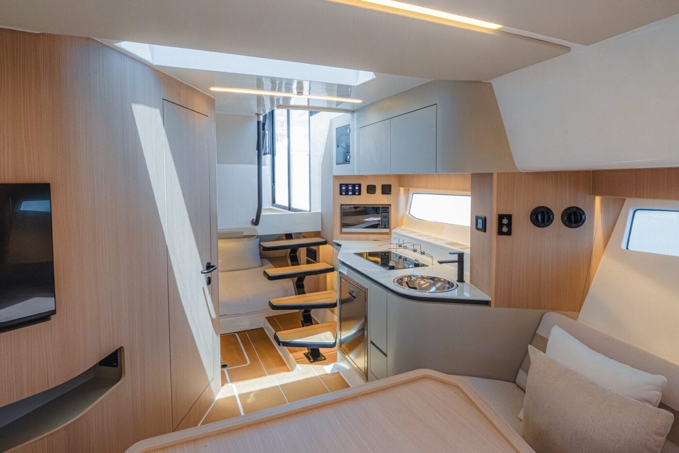 37LX galley and companionway steps to the deck