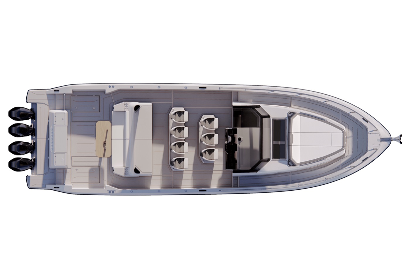 47FX lower deck accommodation layout, top view