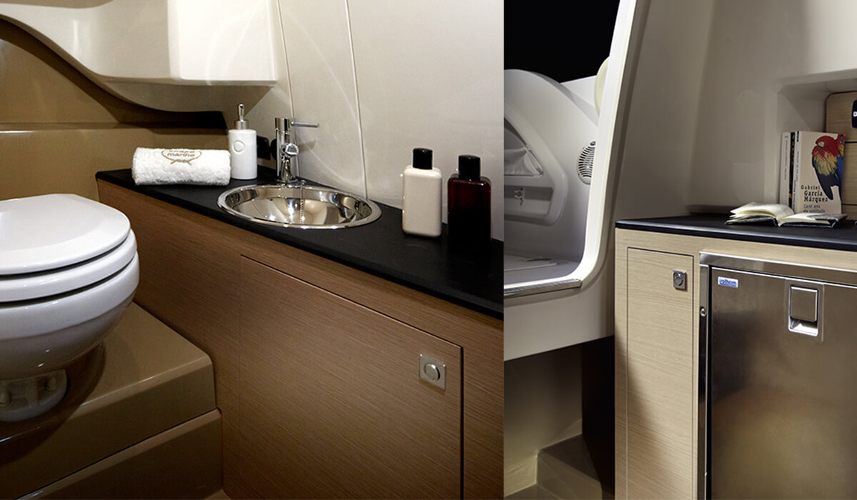 Key Largo 27 separate bathroom and galley fridge cabinet